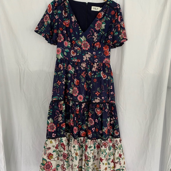 Eliza J flutter sleeves fit and flare tiered floral dress - Picture 3 of 8
